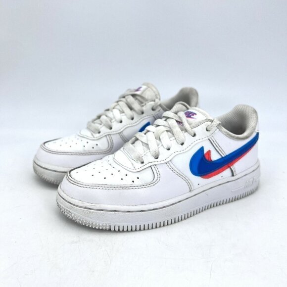 Nike Force 1 Lv8 Ksa 3d Glasses White Blue Red Youth Shoes CJ7160 100 Size 12C - Picture 1 of 12